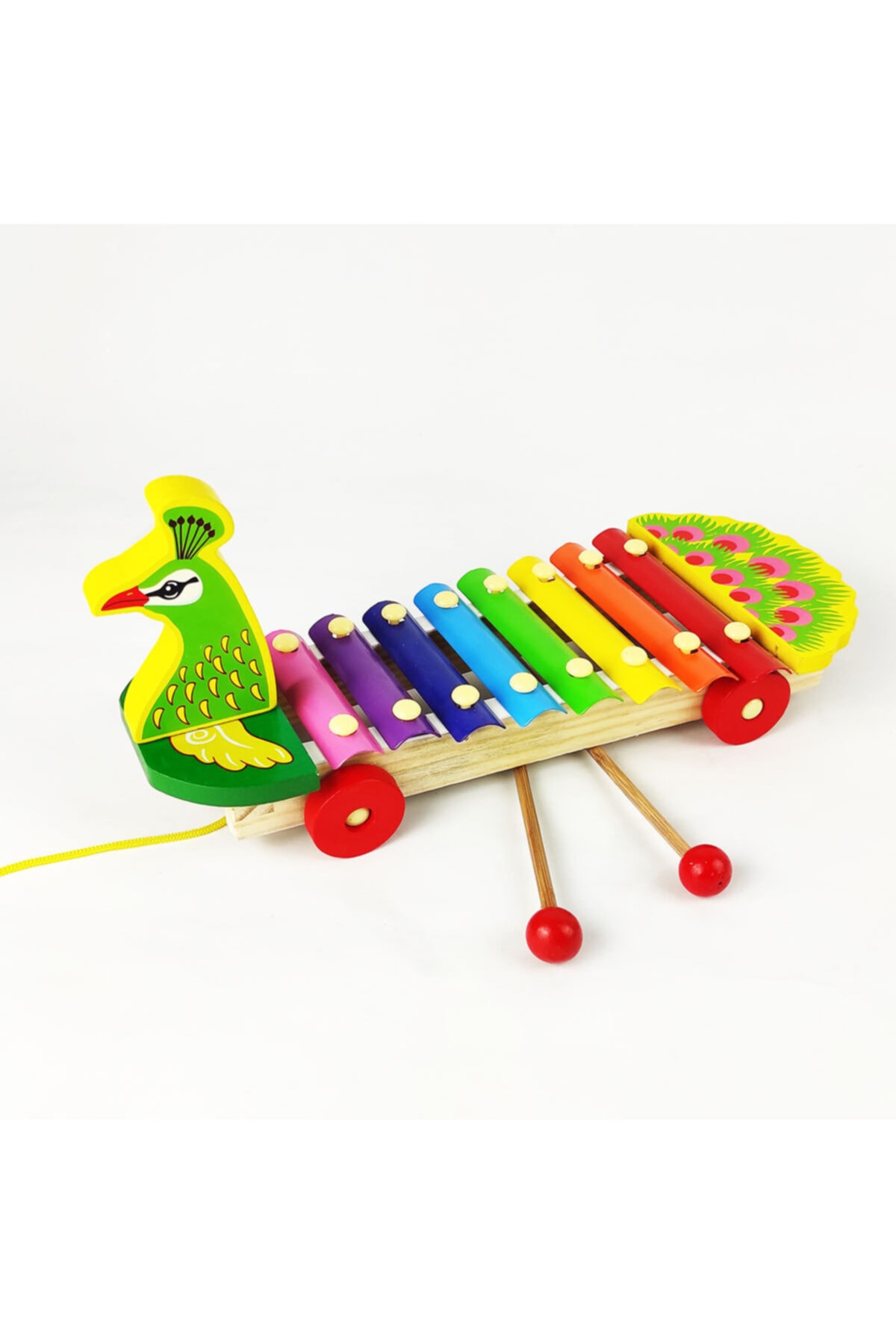 metafortoys Ahşap Tavuskuşu Başlıklı Arabalı Ksilefon Selefon