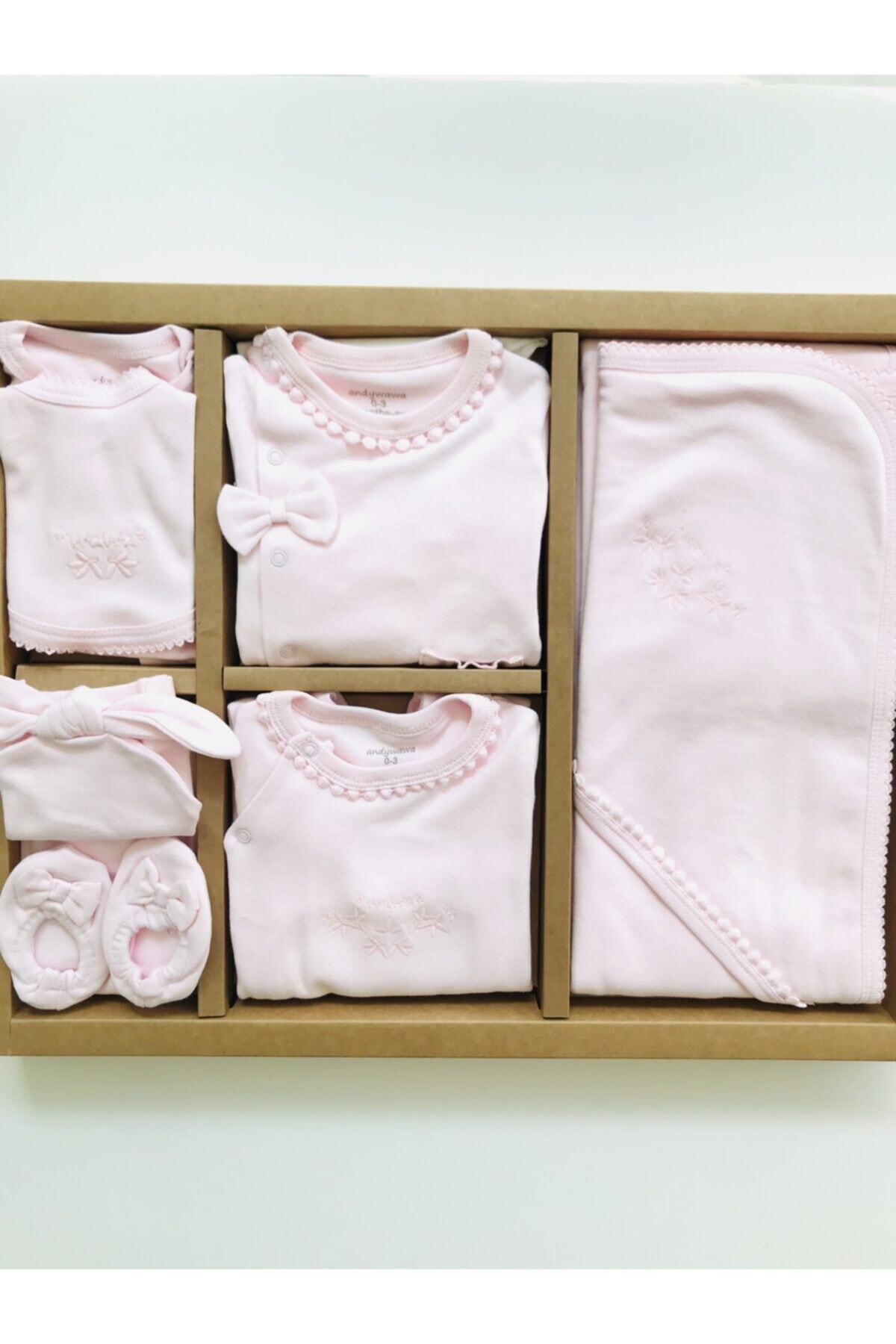 MİNİBORN Yeni Doğan Kız Fiyonklu Pembe Onlu Hastane Çıkış Seti