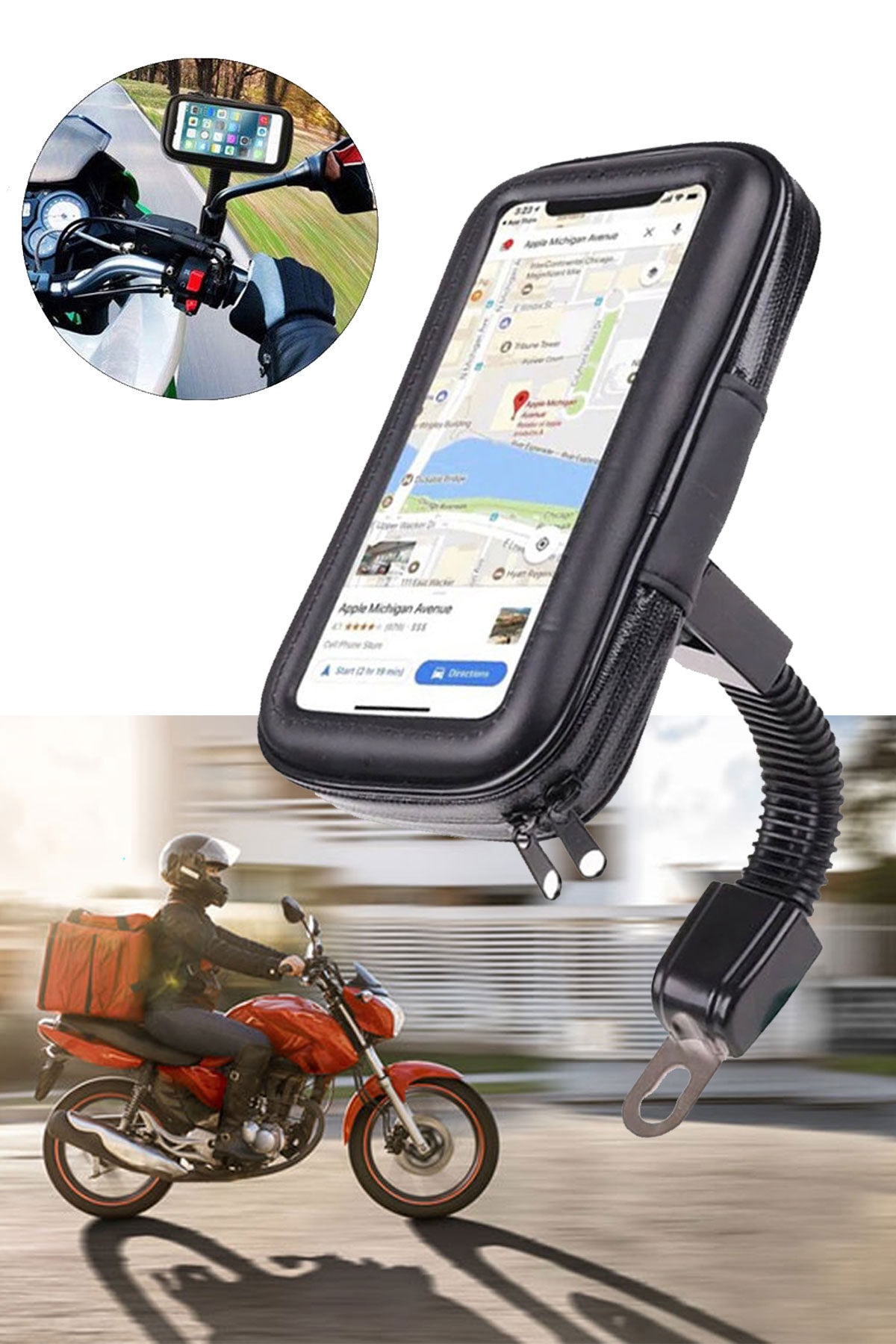 Favors Huawei Mate 20 Pro Uyumlu Su Geçirmez Motosiklet Telefon Tutucu Aynaya Montajlı Kılıf