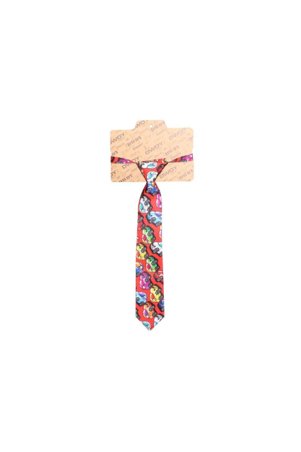 DWOY Araba Desenli Çocuk Kravat Kırmızı