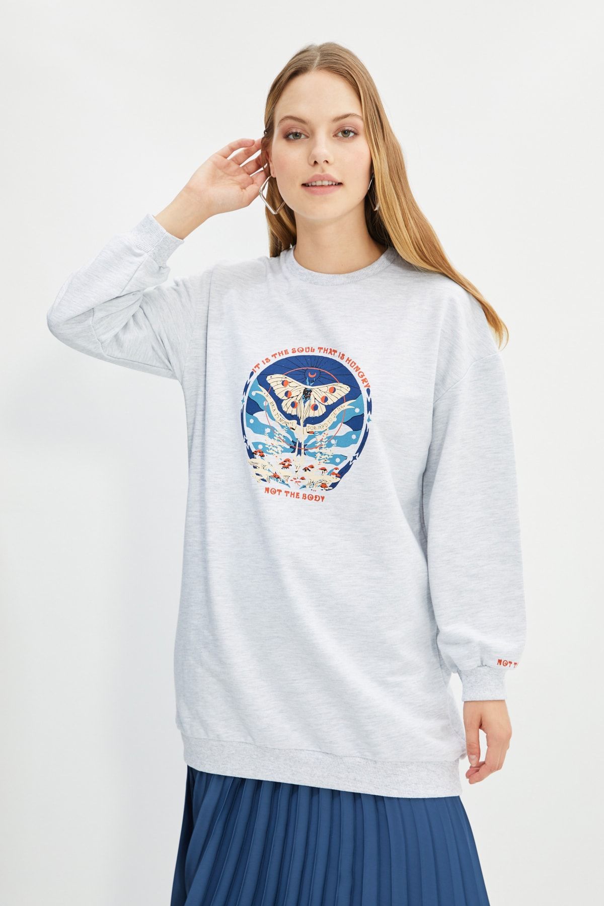 Trendyol Modest Gri Örme Sweatshirt TCTAW22TW0054