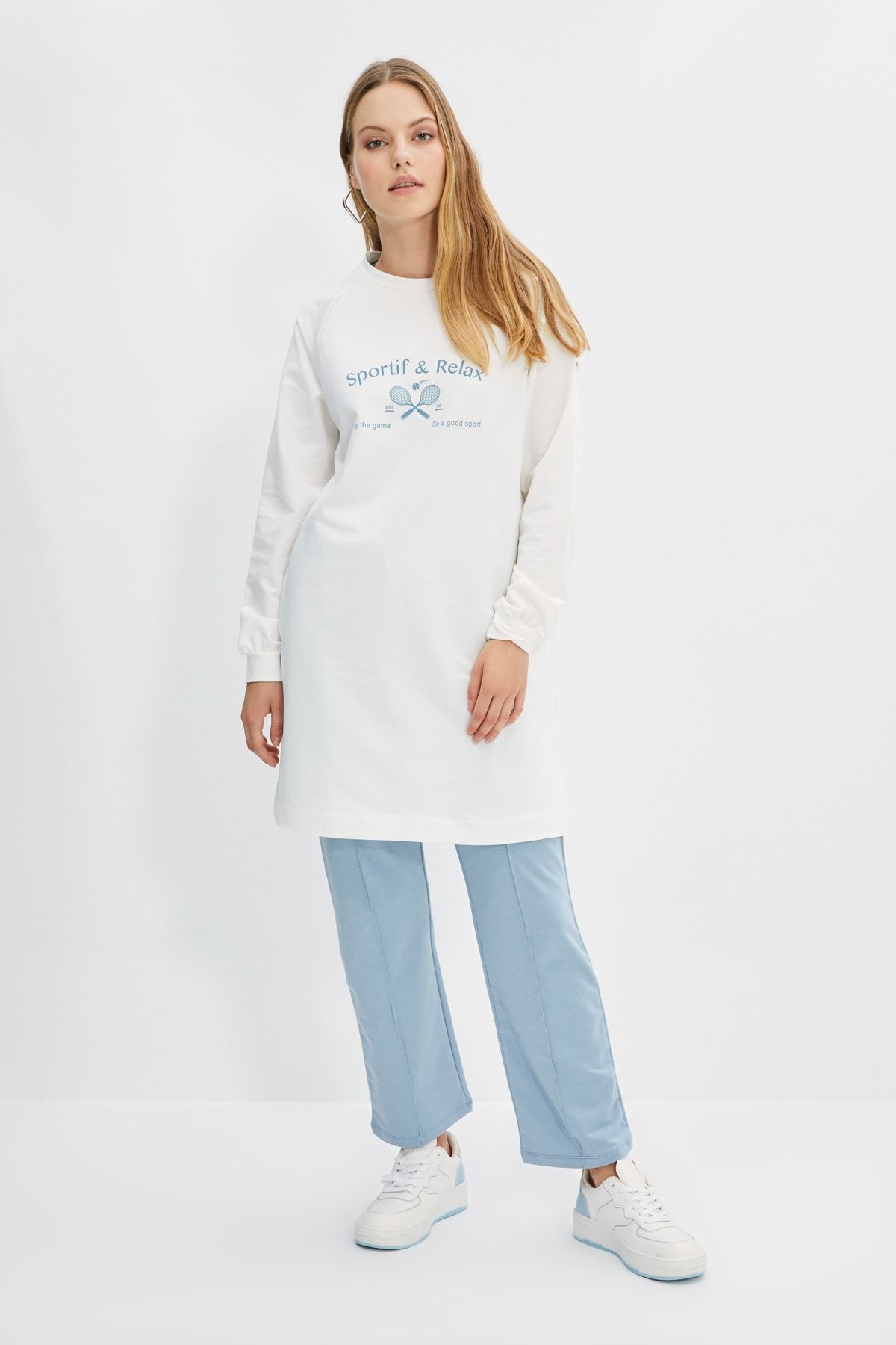 Trendyol Modest Mavi Bisiklet Yaka Alt-Üst Takım TCTAW22US0002