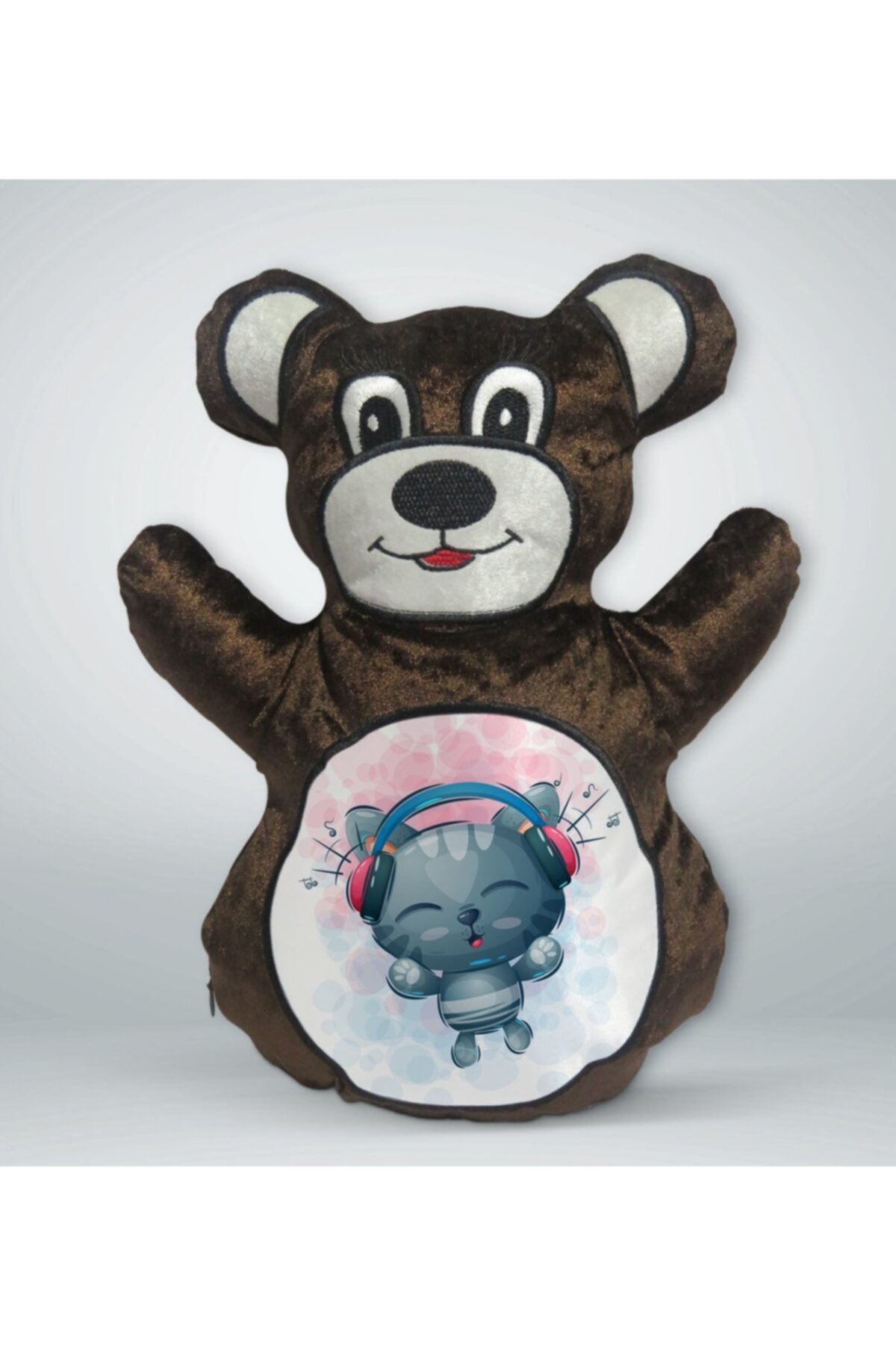 BK Gift Sevimli Kedi Tasarımlı Kahverengi Ayıcık Yastık-4