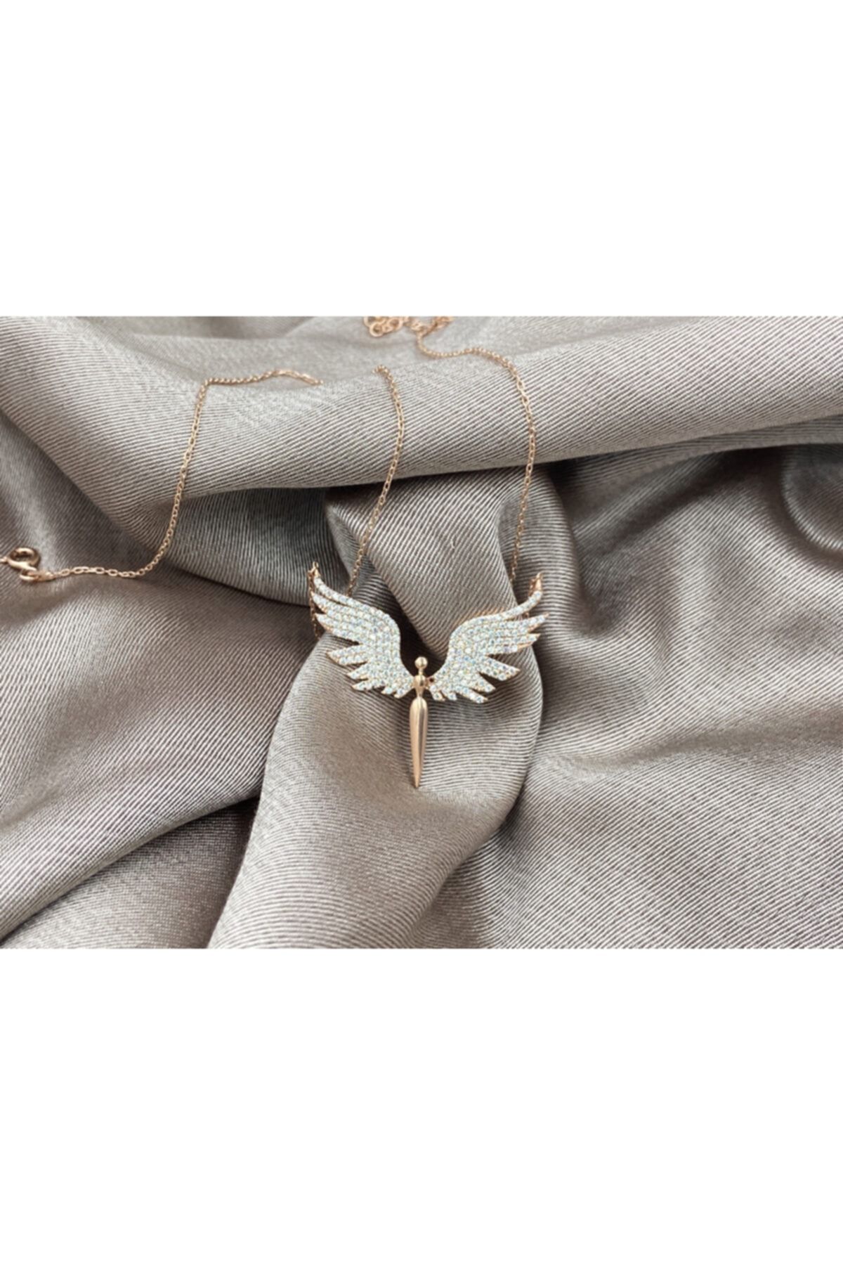 Ahlem Silver Zirkon Taşlı Melek Model 925 Ayar Rose Gümüş Kadın Kolye