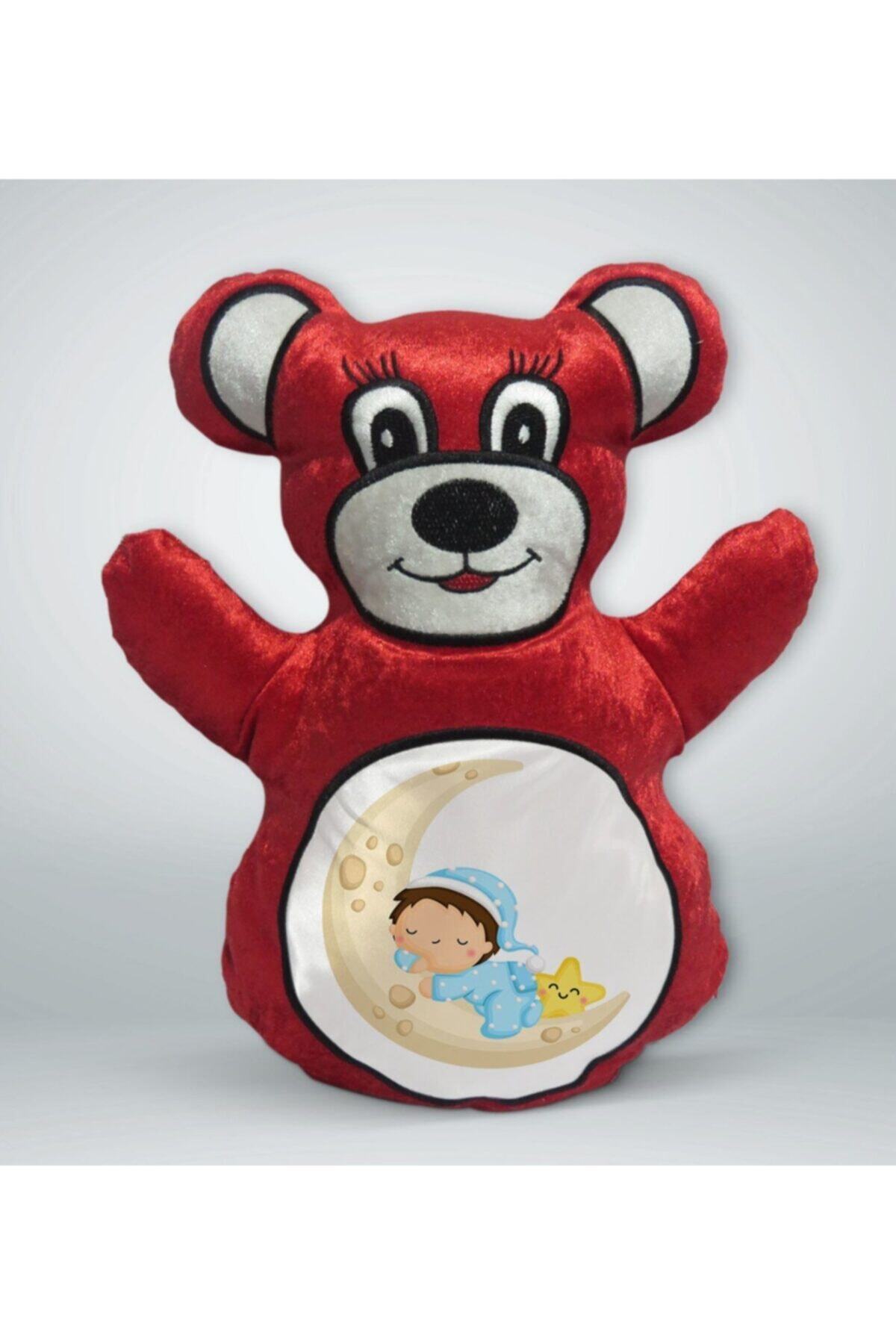 BK Gift Sevimli Çocuk Tasarımlı Kırmızı Ayıcık Yastık-1