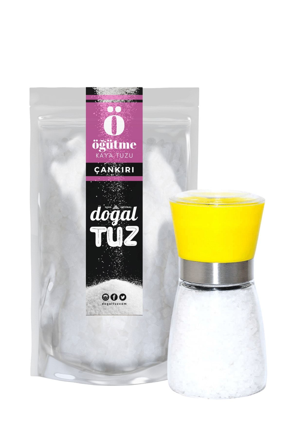 Doğaltuz Sarı Değirmen (orta Boy) + 1 Kg Orijinal Çankırı Kaya Tuzu Öğütme (granül Form)