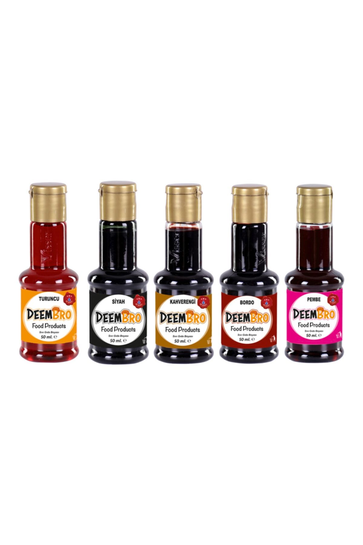 DEEMBRO 5 Li Sıvı Gıda Boyası 5 X 50 Ml=toplam 250 Ml Renkler Kahverengi Bordo Pembe Turuncu Siyah Kutulu