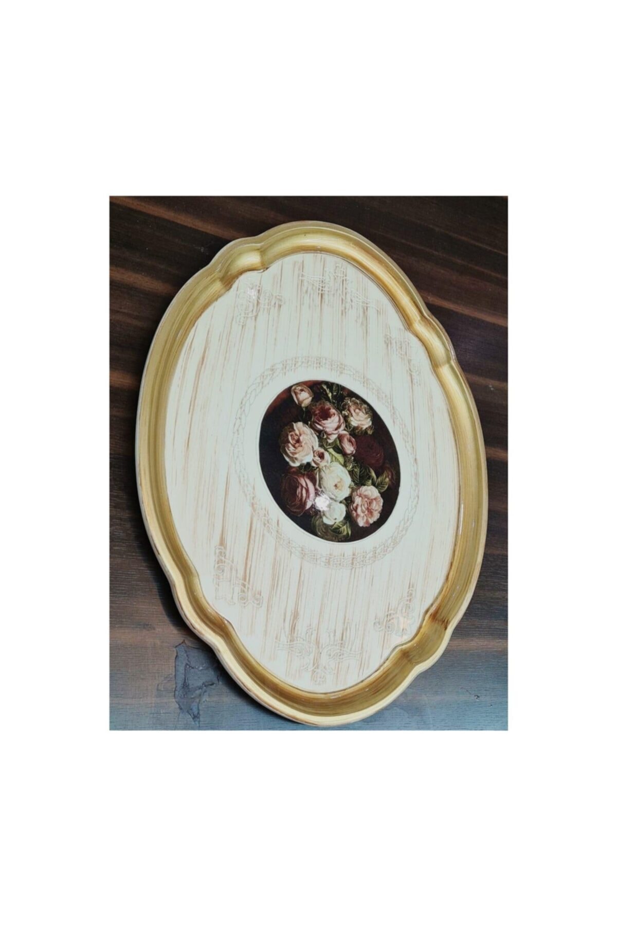 Halmak Gül Ağacı Motifli Büyük Boy Tepsi