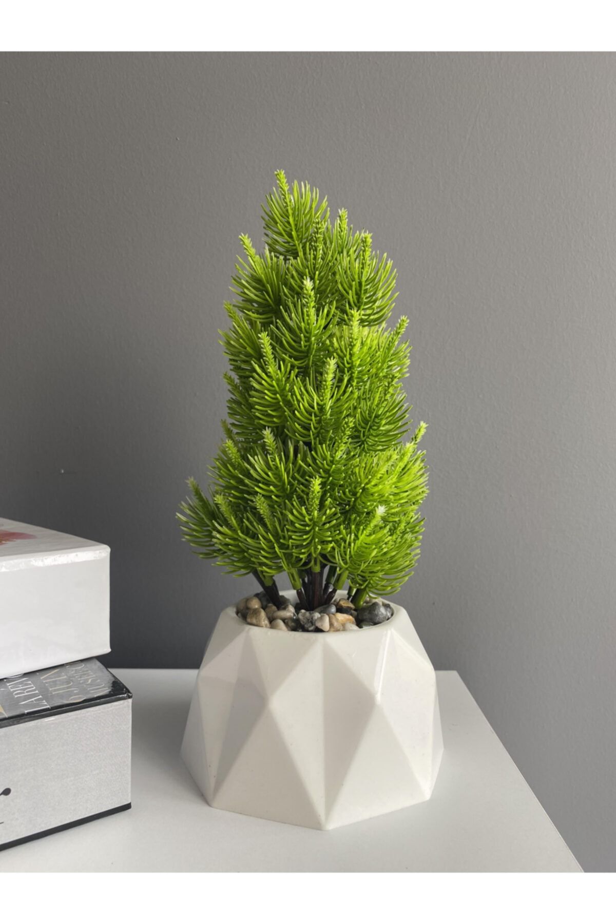 florbar Saksıda Dekoratif Yapay Çam Ağacı-beyaz Saksı