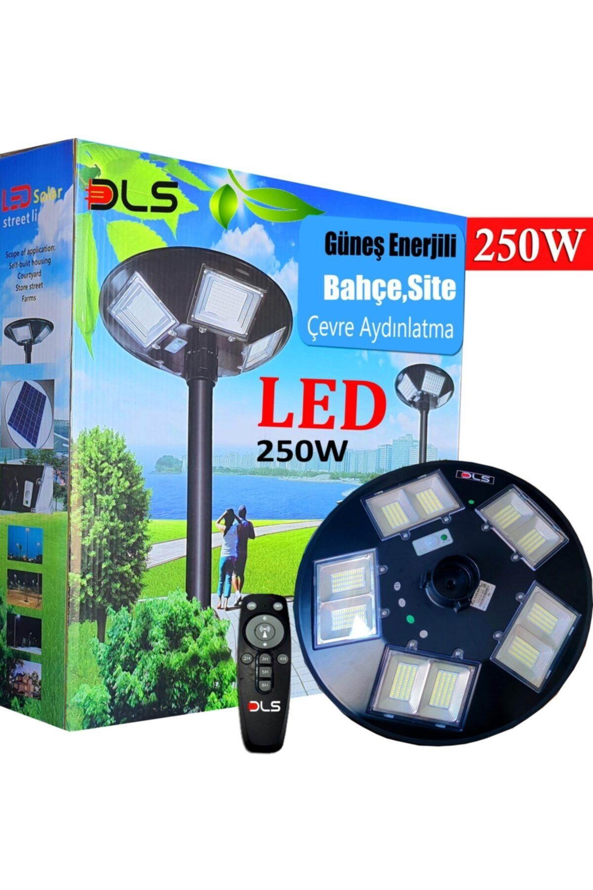 DLS 250w 360 Derece Güneş Enerjili Bahçe Aydınlatma Solar Sokak Lambası
