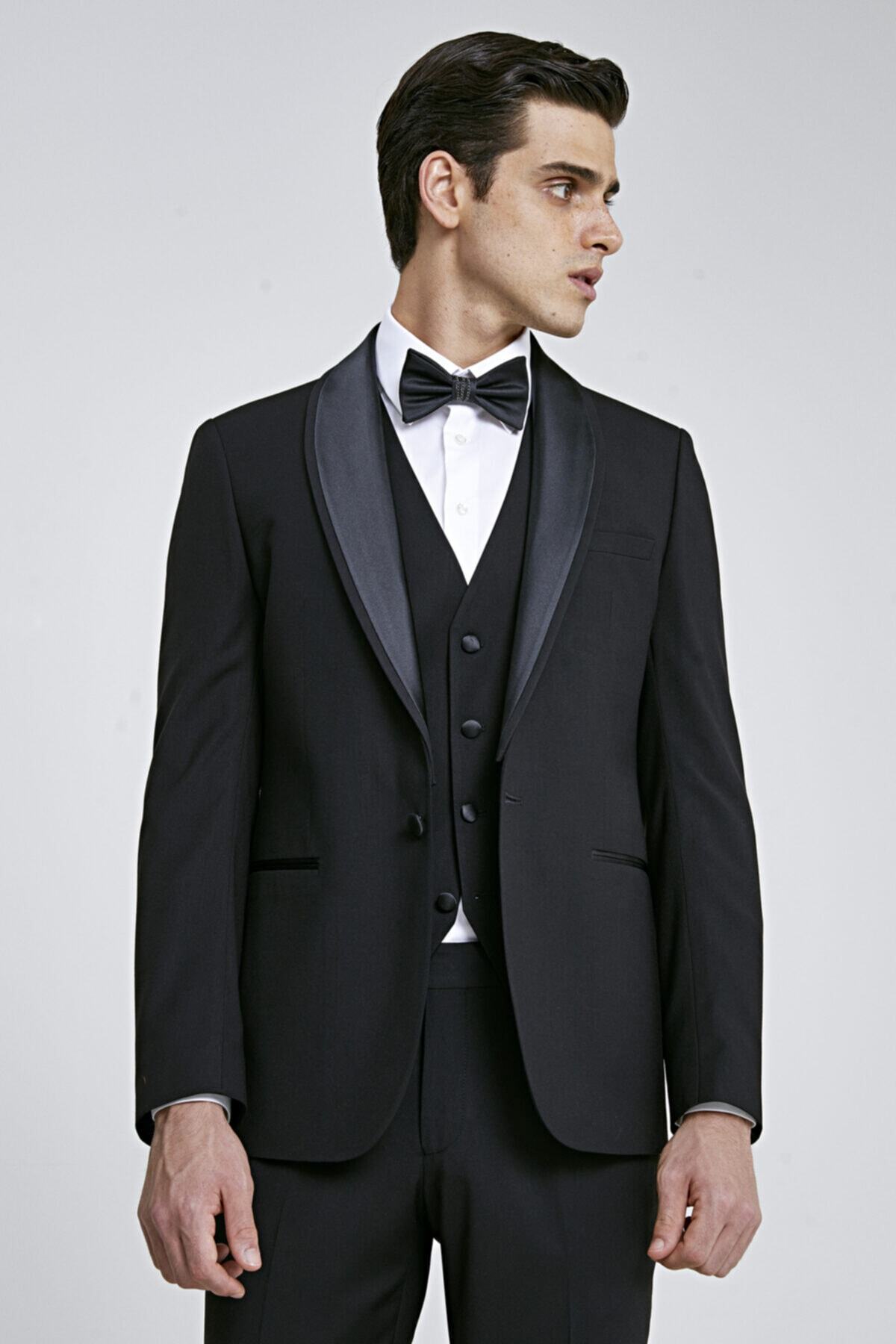 Twn Twn Slim Fit Siyah Smokin Yelekli Takım Elbise