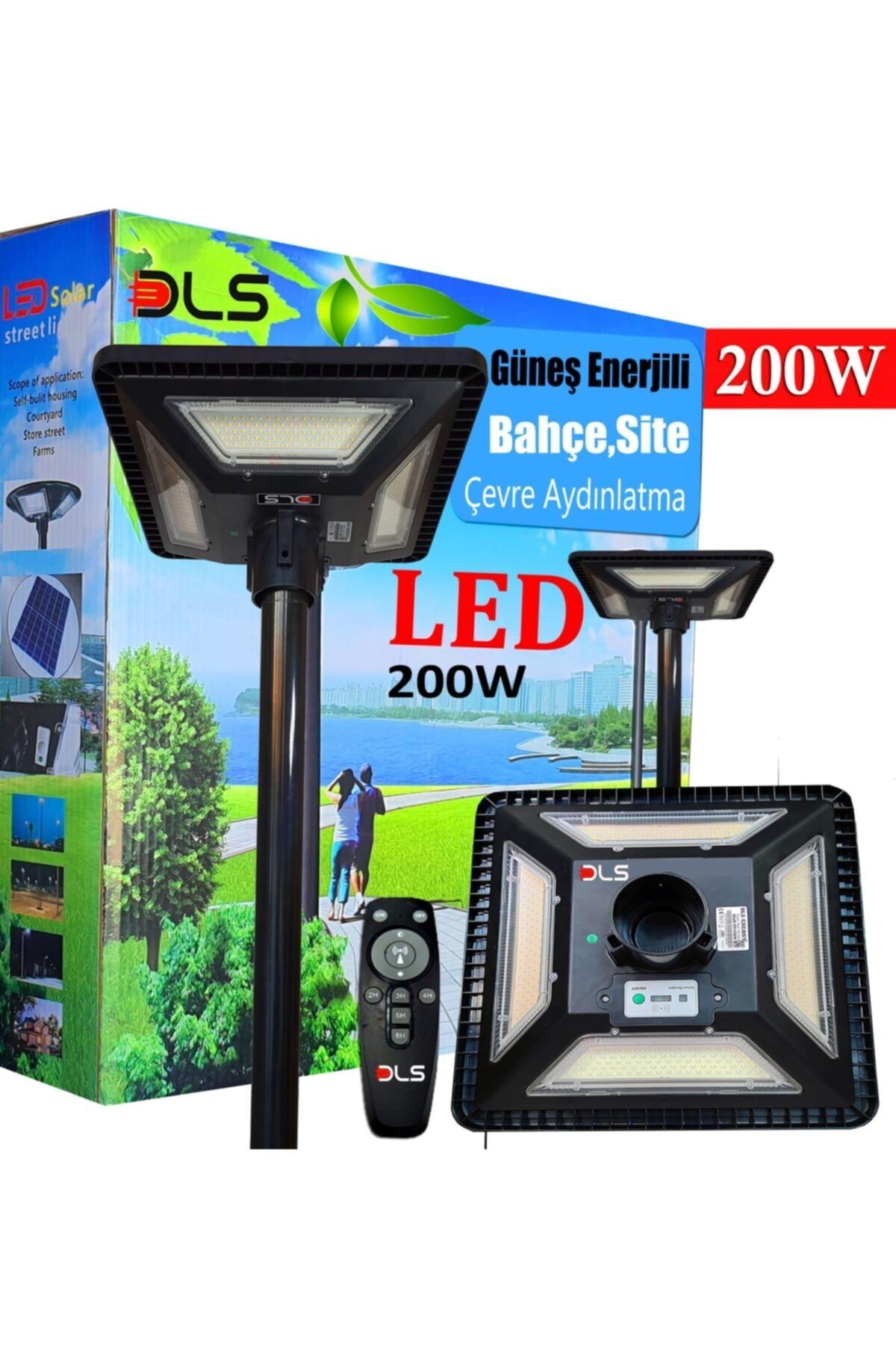 DLS 200w Kare 360 Derece Güneş Enerjili Bahçe Aydınlatma Solar Sokak Lambası