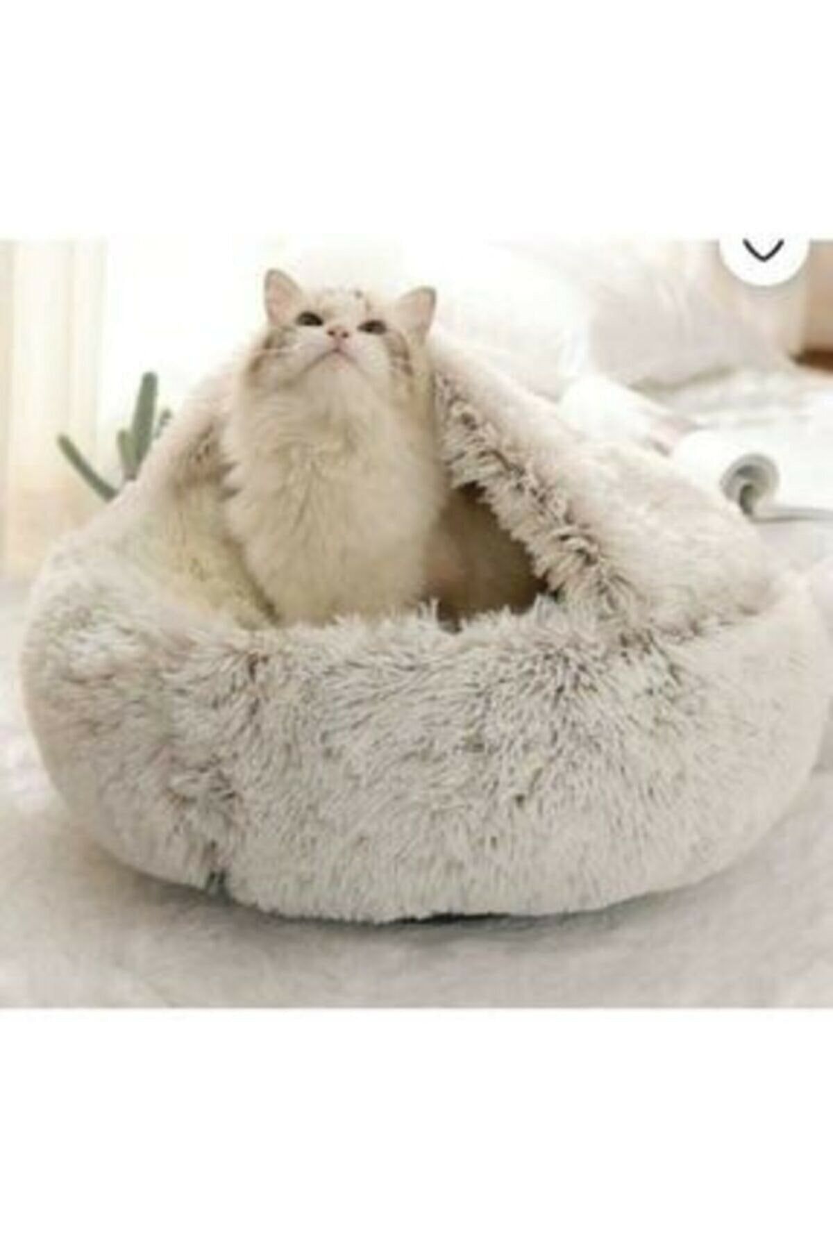 BE ACTİVE Pet Kedi Köpek Yuvarlak Yatak Peluş Kedi Sıcak Yatak Tüylü Kedi Köpek Puf