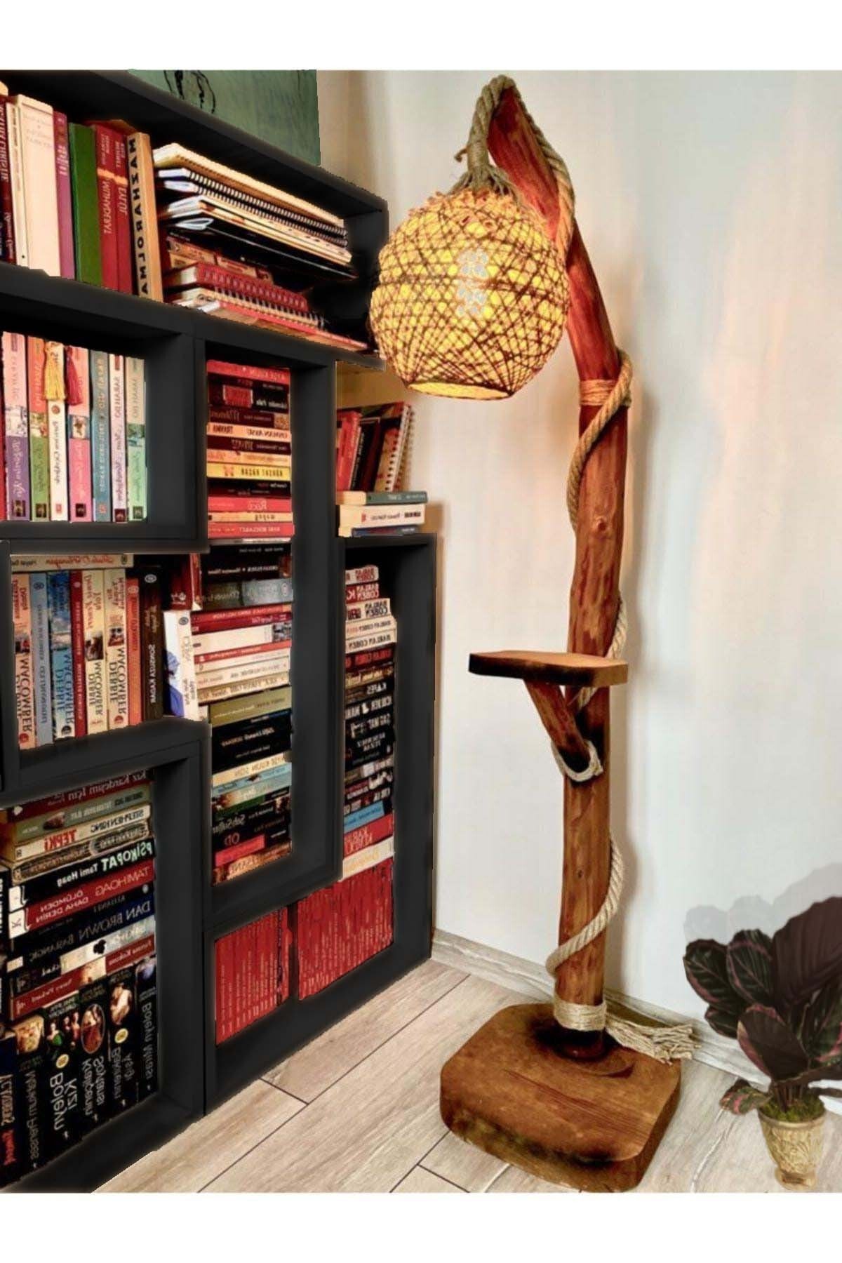 OzdenWoodHome Doğal Ağaç Lambader Çeşme Serisi Köşe Aydınlatma Abajur
