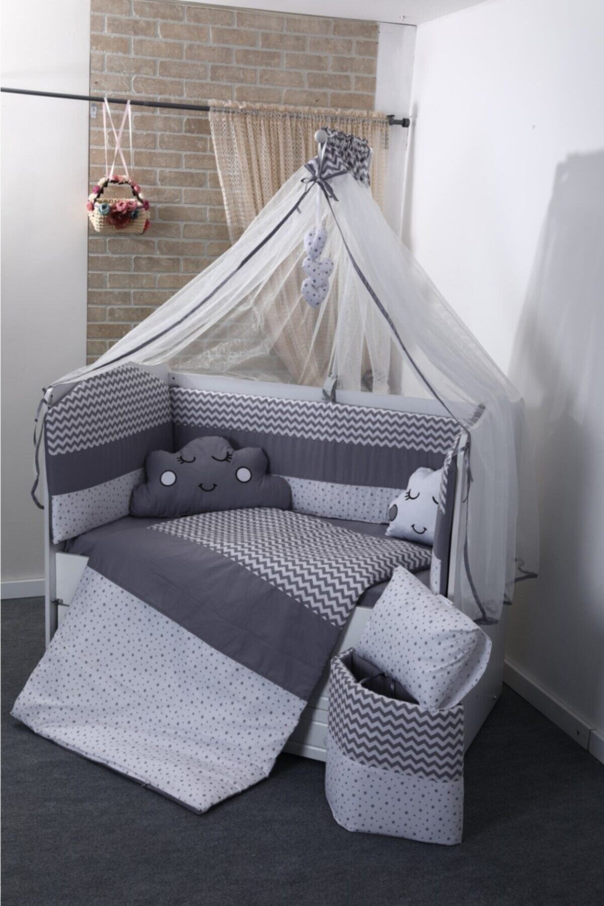 Mini Baby Figürlü Gri Beşik Bebek Uyku Seti 60x120