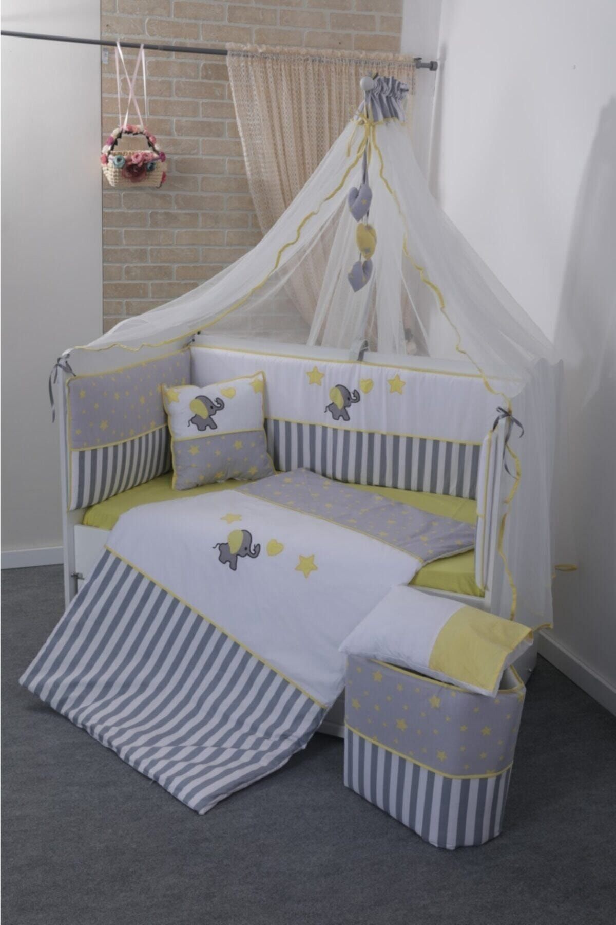 Mini Baby Doddobebek Acqua Sarı Beşik Bebek Uyku Seti 60x120 Ölçü