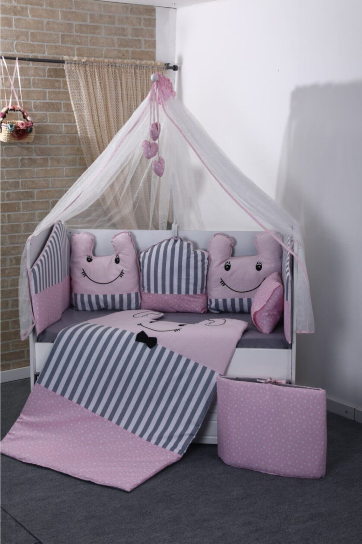 Mini Baby Smile Pembe Beşik Bebek Uyku Seti 60x120