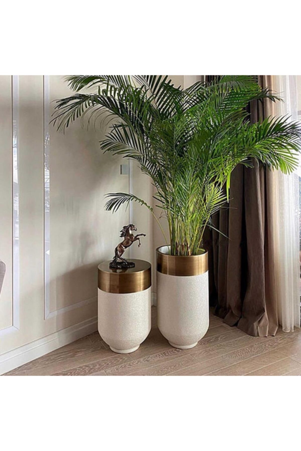 evdeniste Dekoratif Beyaz Eskitme Büyük Saksı 70 Cm