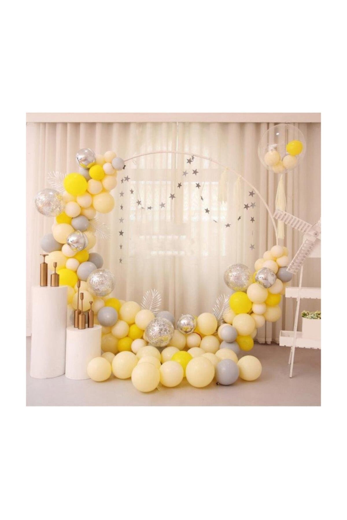 TATLI GÜNLER Sarı Makaron Gümüş Krom Konfetili Balon Zincir Seti