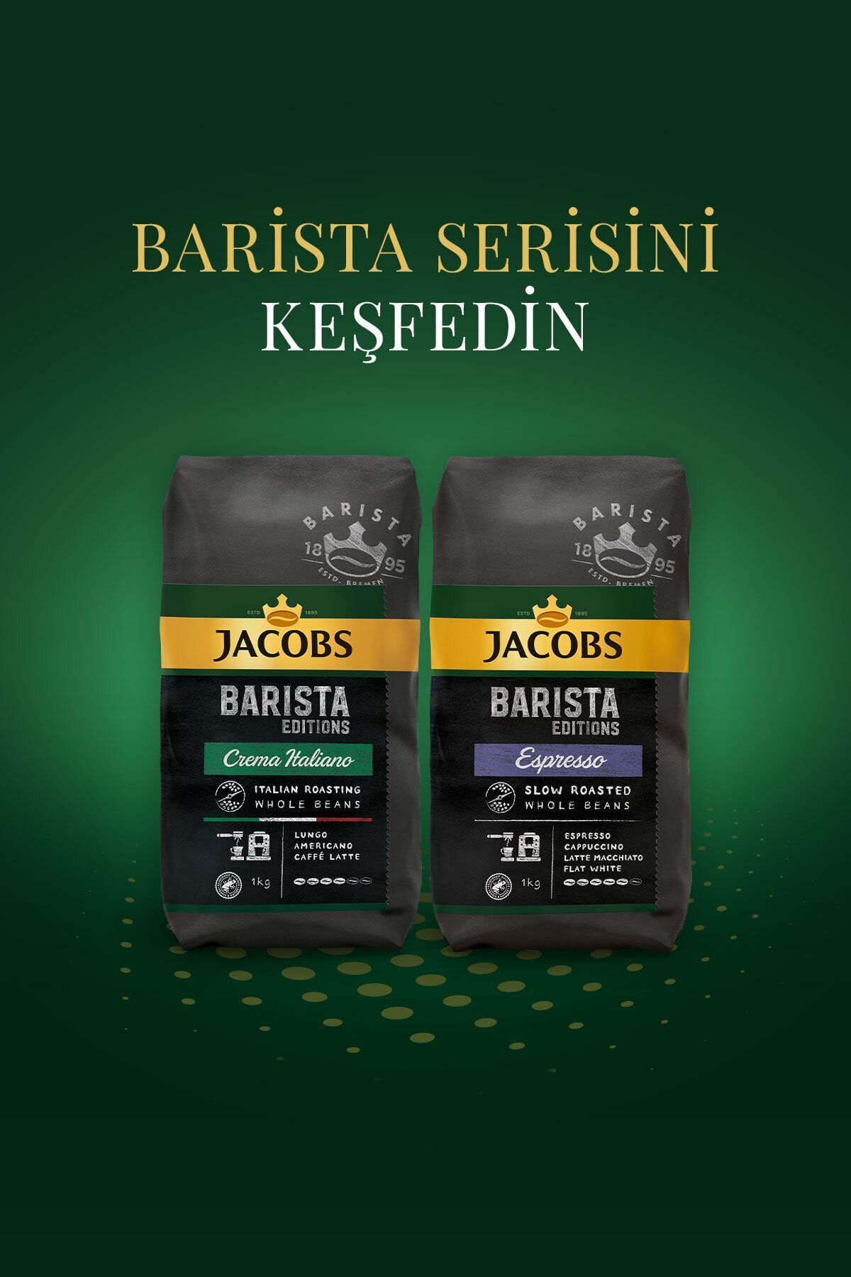 Barista Çekirdek Kahve Avantajlı Paket 2 Kg ( Crema Italiano 1kg Espresso 1kg )