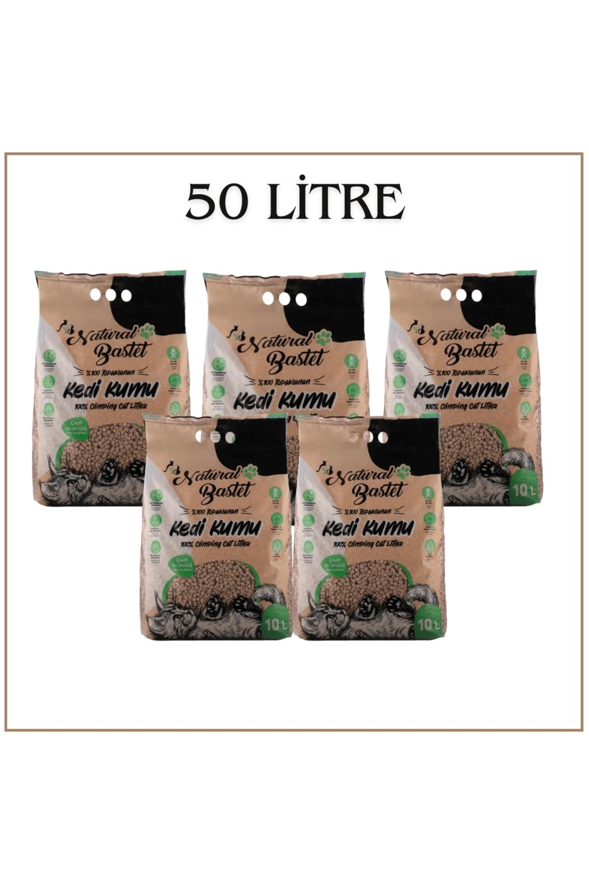 enpatiks 5 Adet NaturalBastet Kedi Kumu 10 Lt...