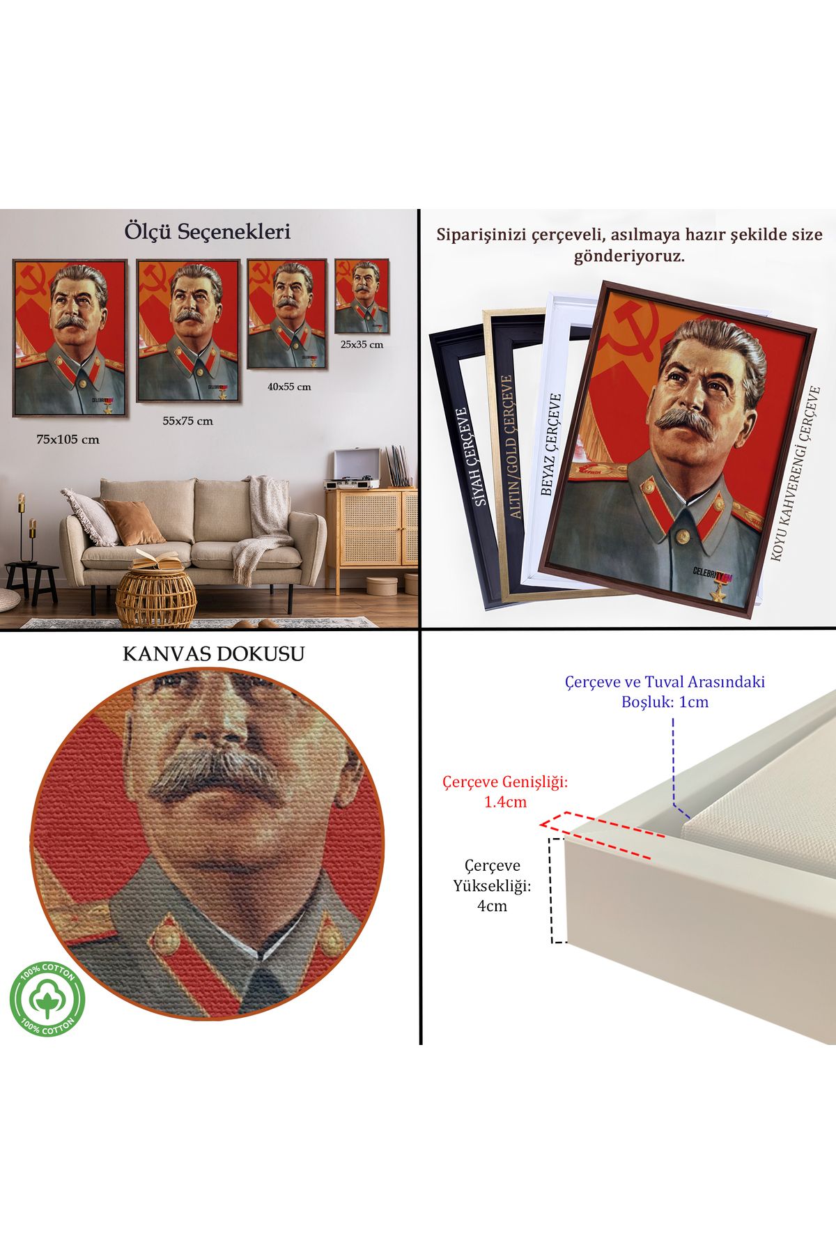 Çerçeveli Joseph Stalin Rusya Ve Sovyetler Birliği Sscb Tablo-7683