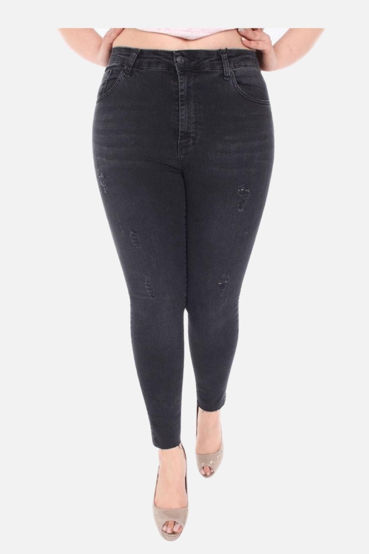 Kadın Siyah Büyük Beden Skinny Fit Yüksek Bel Full Likralı Yumuşak Giyim Jean Pantolon C597