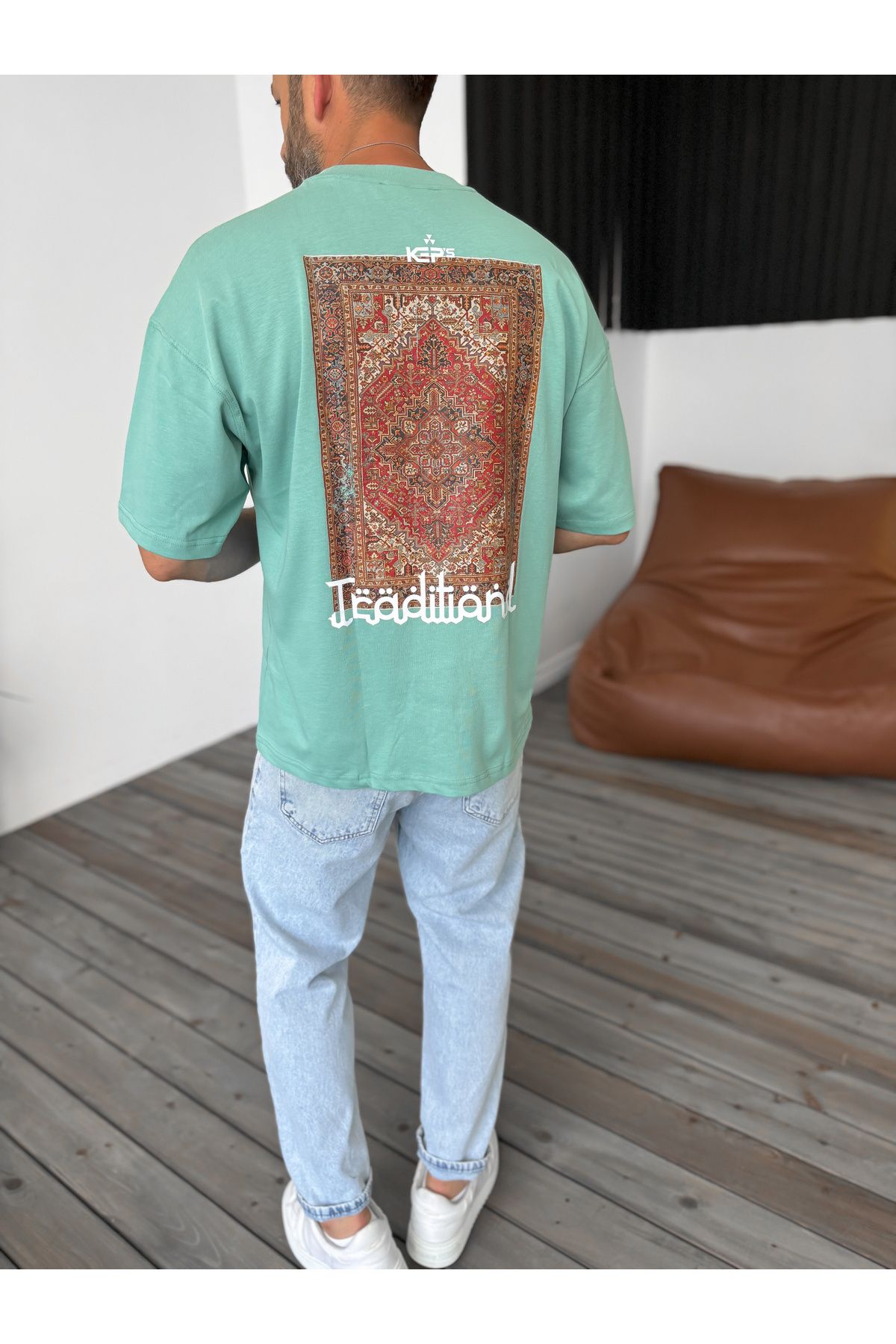 BYBASICMAN Yeşil TraditionalBaskılı T-Shirt K...