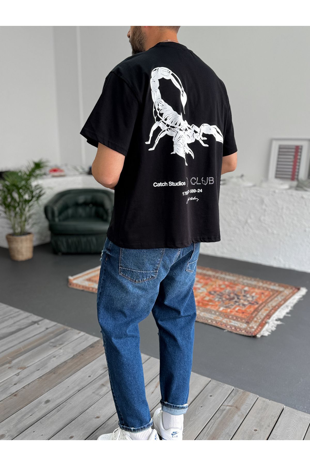 Siyah Scorpion Baskılı Oversize T-Shirt C-1217