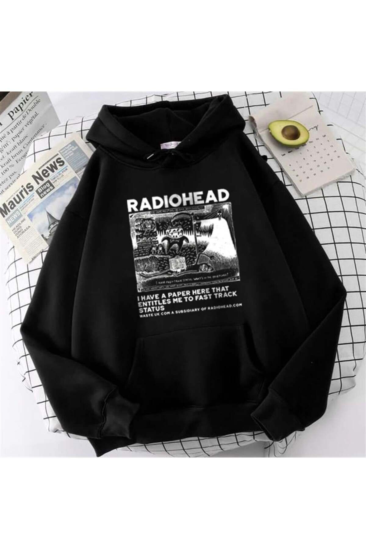 Loots  Radiohead Baskılı Siyah Unisex Oversize Kapüşonlu Sweatshirt