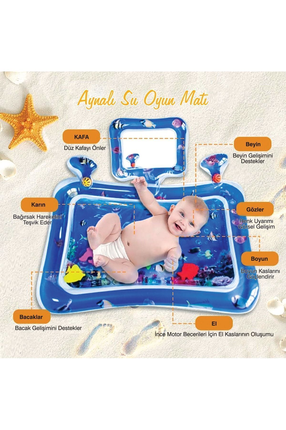 Aynalı Ve Çıngıraklı Bebek Su Oyun Matı (TUMMY TIME) Karın Üstü Aktivite Oyun Matı