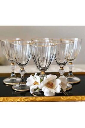 Agız Kısmı Gold Yaldızlı Ayaklı Kristal 6 Lı Kahve Yanı Su Bardağı Image 0