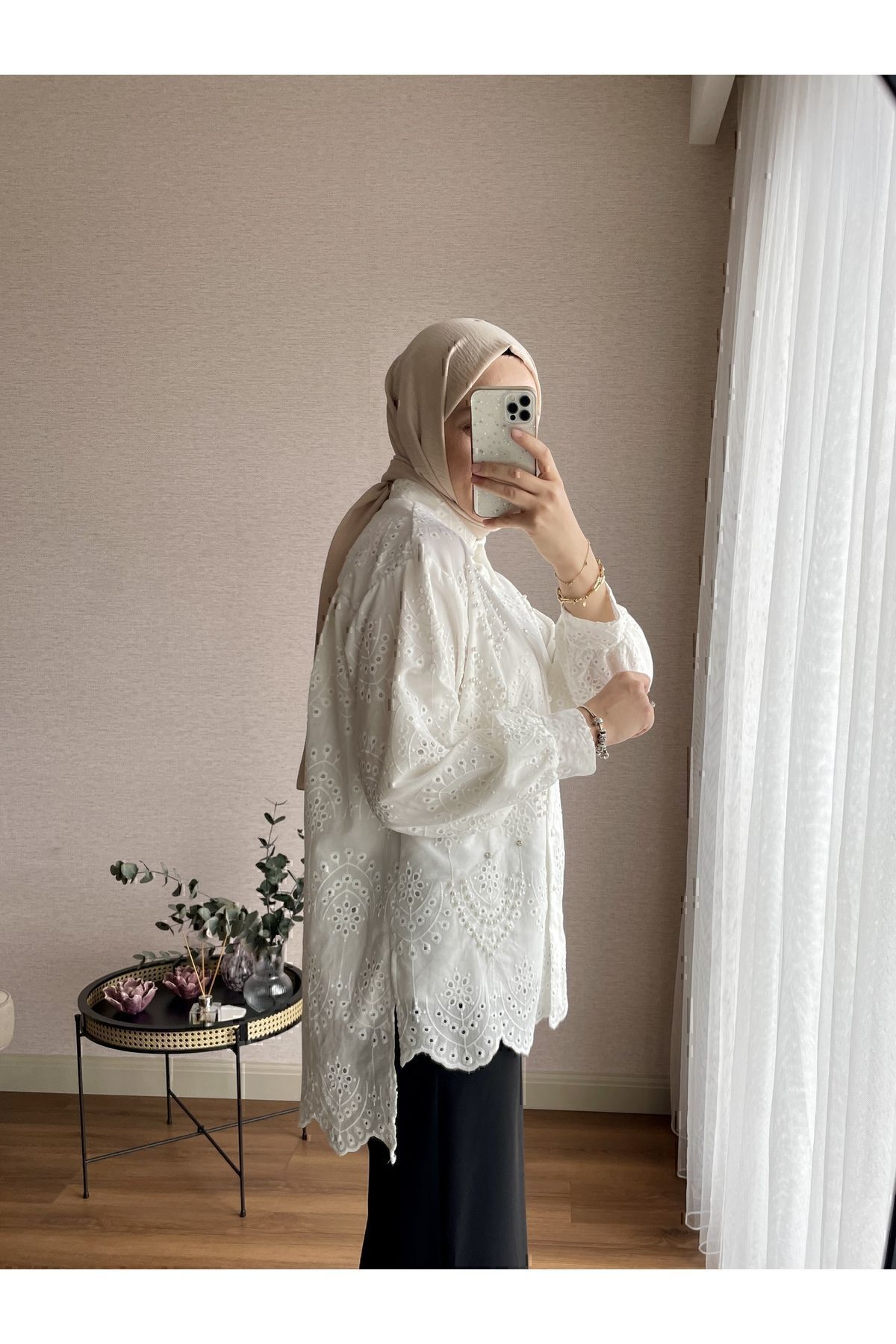 پیراهن گوش ماهی آستر پارچه ای مرواریدی