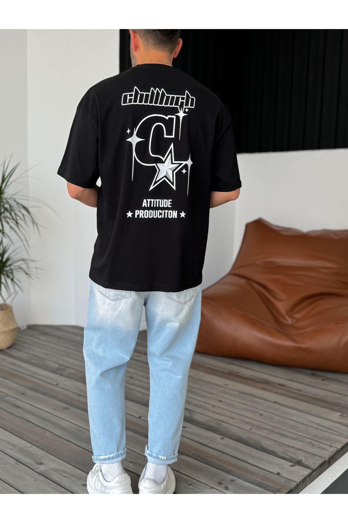 BYBASICMAN Siyah AttitudeBaskılı Oversize T-S...