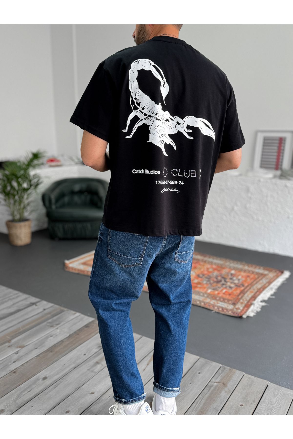 BYBASICMAN Siyah ScorpionBaskılı Oversize T-S...