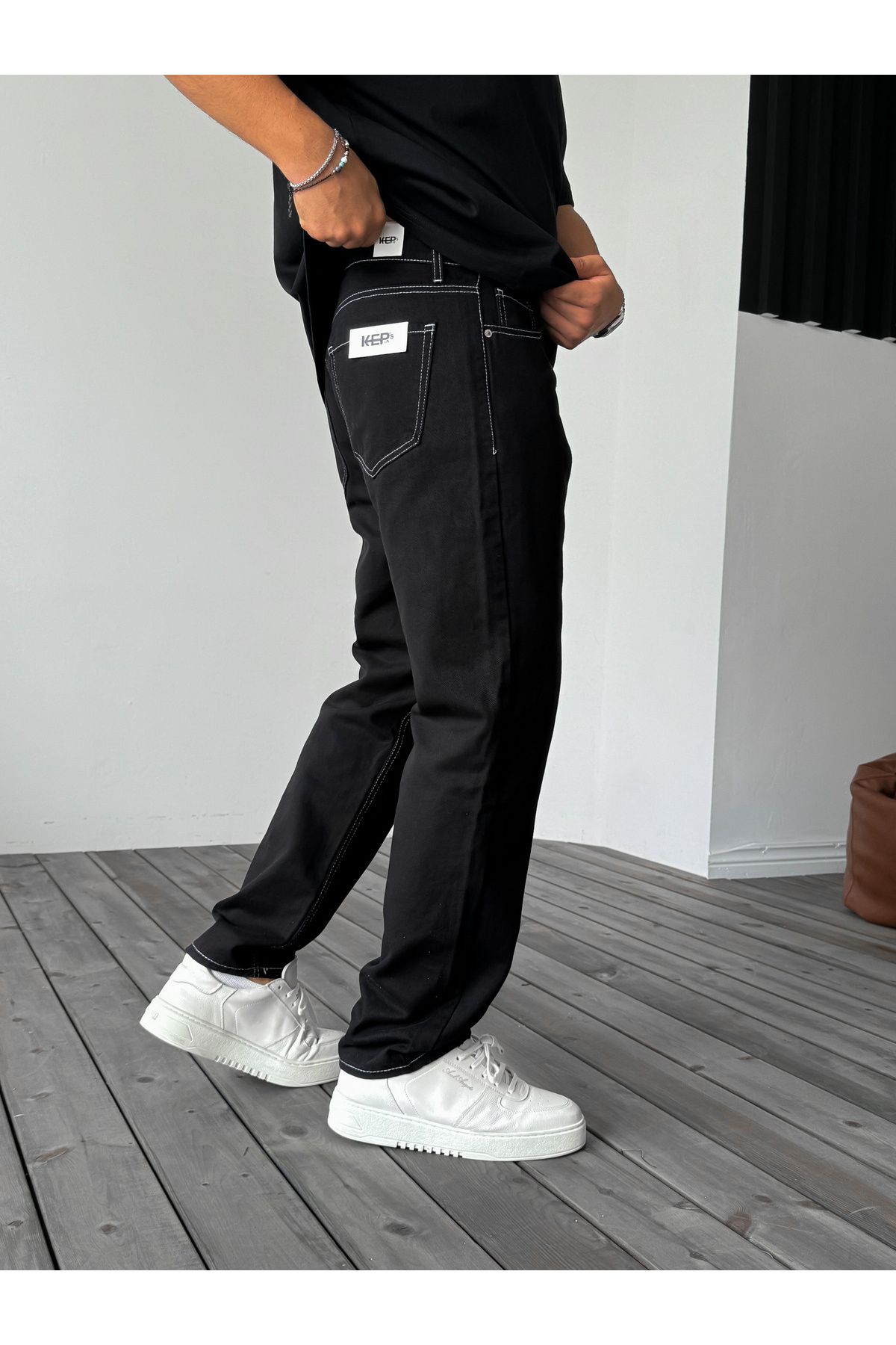 Siyah Dikişli Baggy Jean KE-563