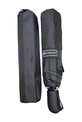 10 Telli 3 Kırmalı Otomatik Şemsiye Siyah Rüzgar Koruyucu Image 0