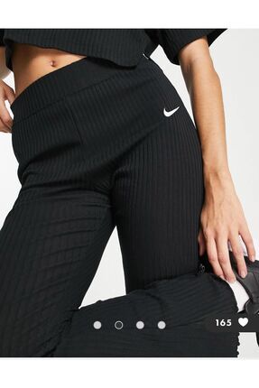 Sportswear Rib Jersey Kadın Gri İnce Fitilli İspanyol Paça Eşofman Altı Image 3