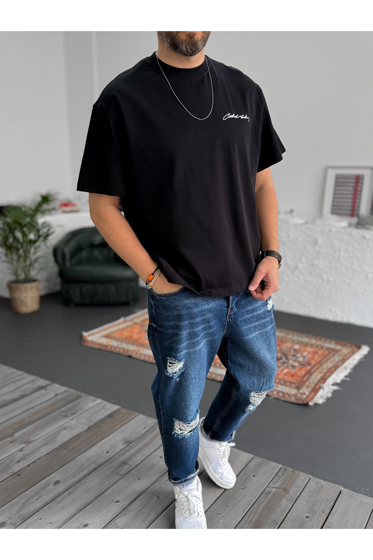 Siyah Scorpion Baskılı Oversize T-Shirt C-1217