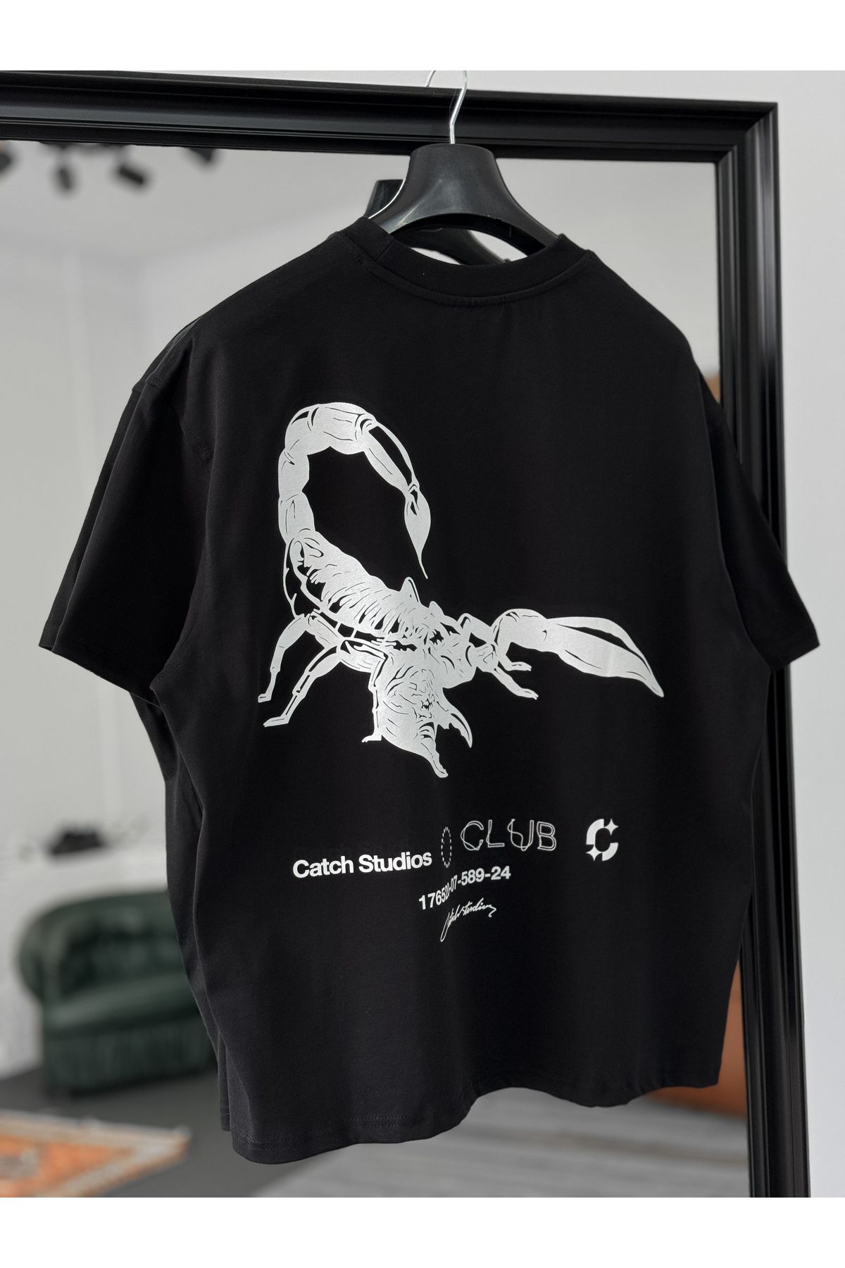 Siyah Scorpion Baskılı Oversize T-Shirt C-1217