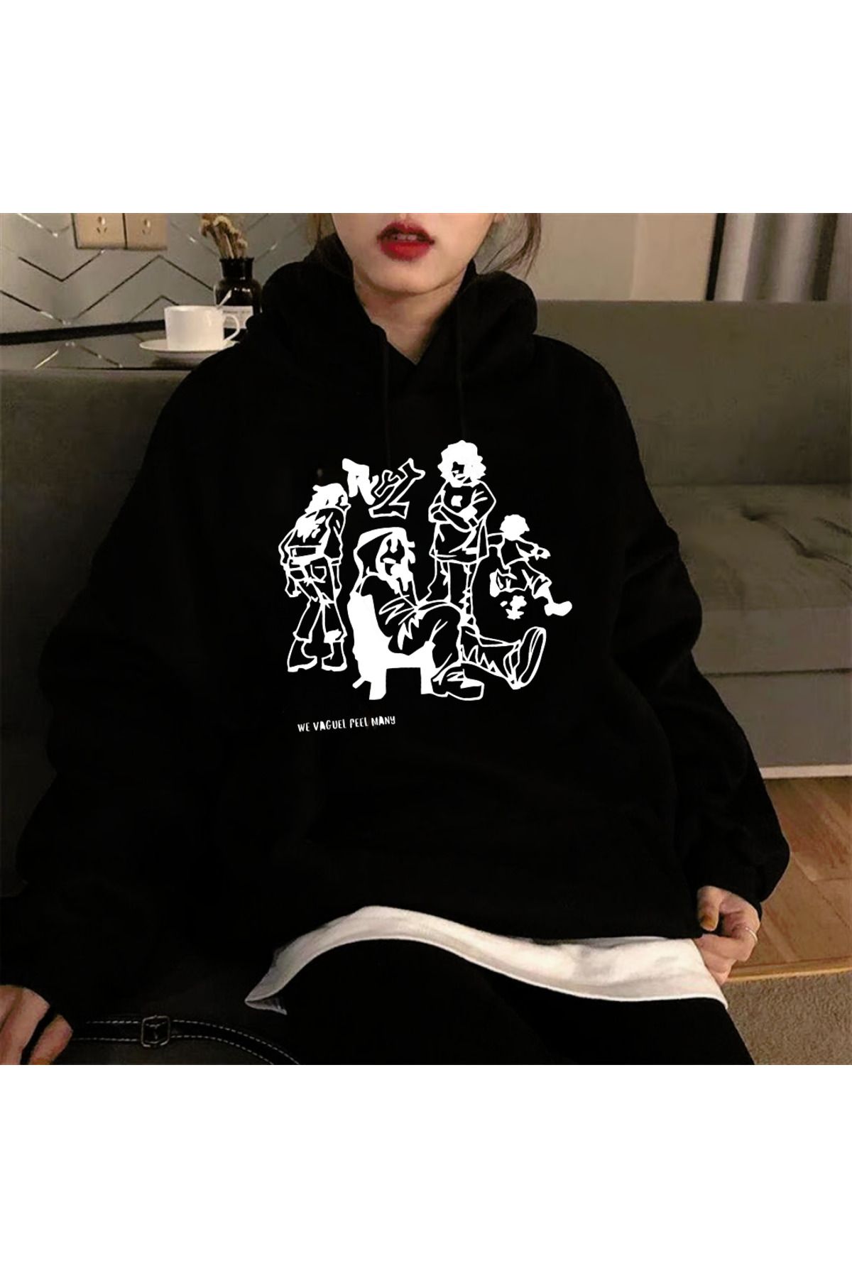 Loots  Street Wear We Vaguel Feel Many Oversize Unisex Siyah Sweatshirt