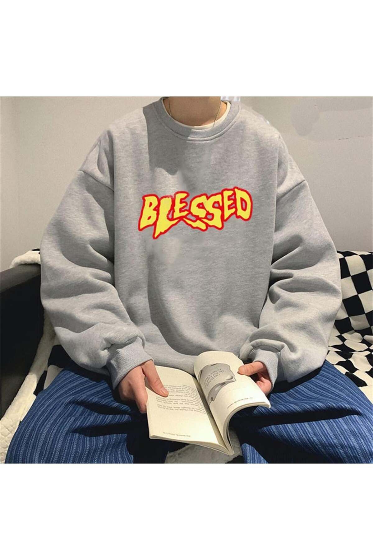 DESTİNE Loots  BlessedBaskılı Gri Unisex Over...