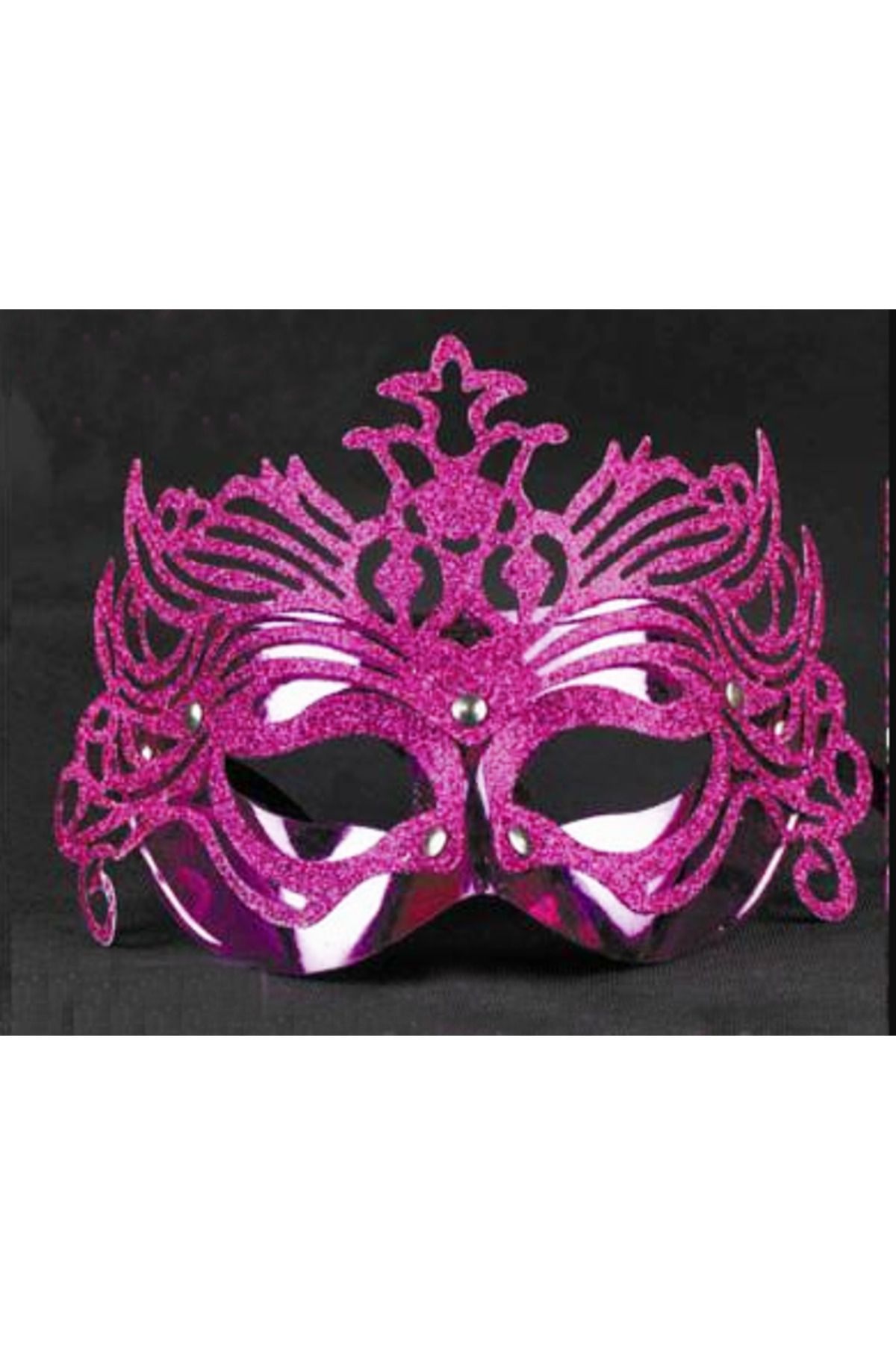 Metalik Fuşya Pembe Renk Masquerade Kelebek Simli Parti Maskesi 23x14 cm (4582)