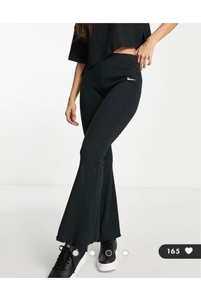 Sportswear Rib Jersey Kadın Gri İnce Fitilli İspanyol Paça Eşofman Altı Image 0