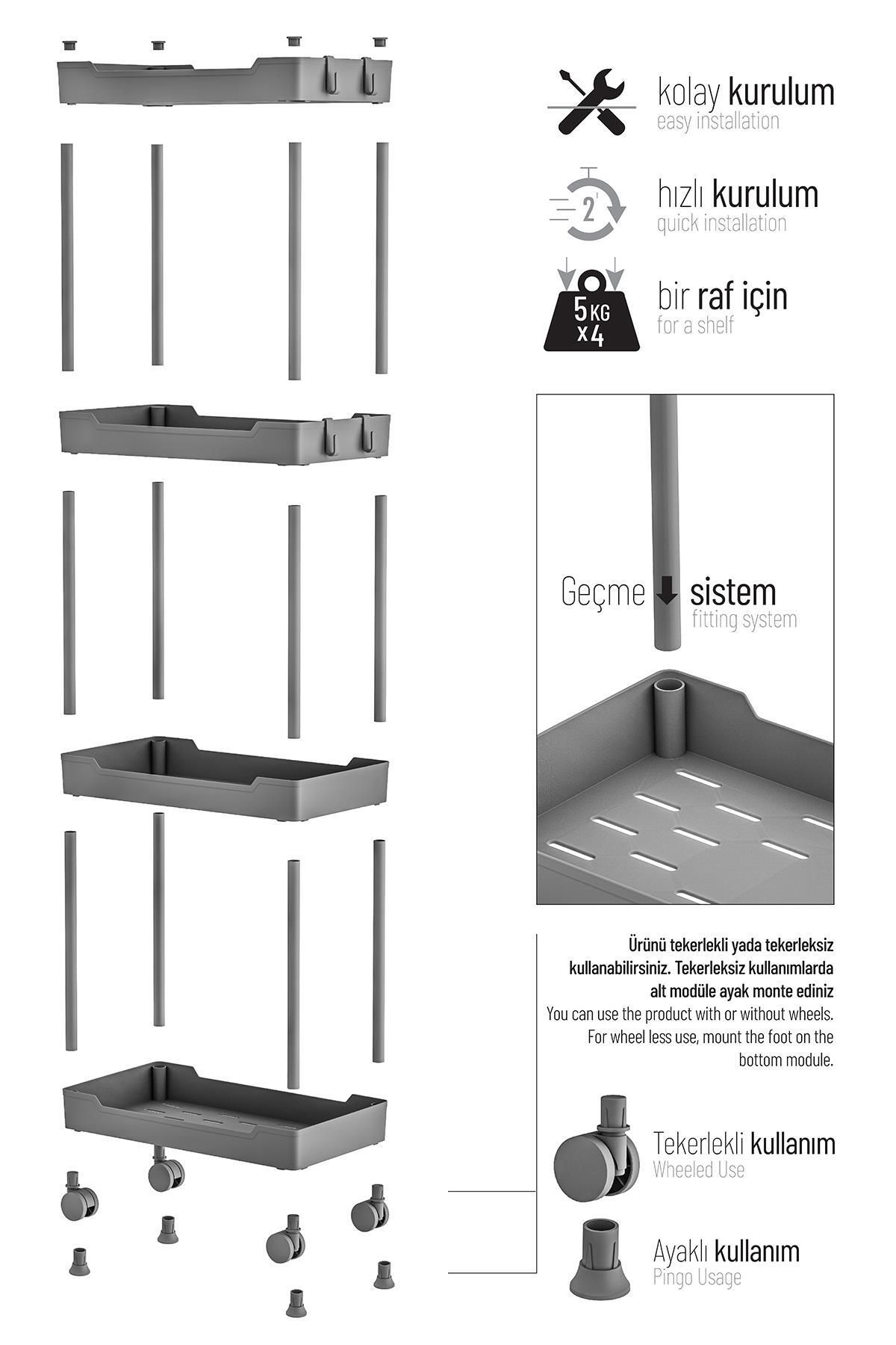 Mowo 4 طبقه قفسه حمام چرخدار سفید، قفسه آشپزخانه، جا حوله، نگهدارنده مواد شوینده سازمان دهنده آرایش Vesken