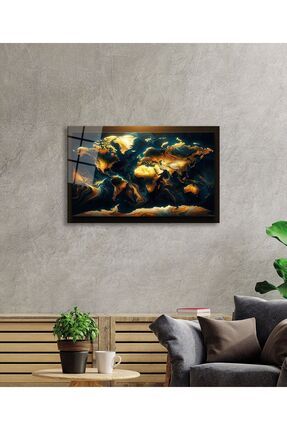 Dünya Haritası Çerçevesiz Alp Özel Cam Tablo Yapay Zeka Tablo Image 1