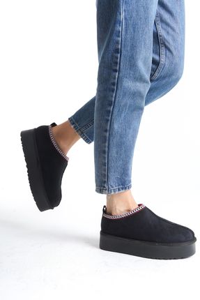 Kadın Black Mevsimlik Ayakkabı Siyah Kürklü Kısa Rahat Taban Yünlü Bot Image 1