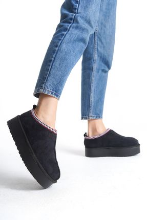 Kadın Black Mevsimlik Ayakkabı Siyah Kürklü Kısa Rahat Taban Yünlü Bot Image 0