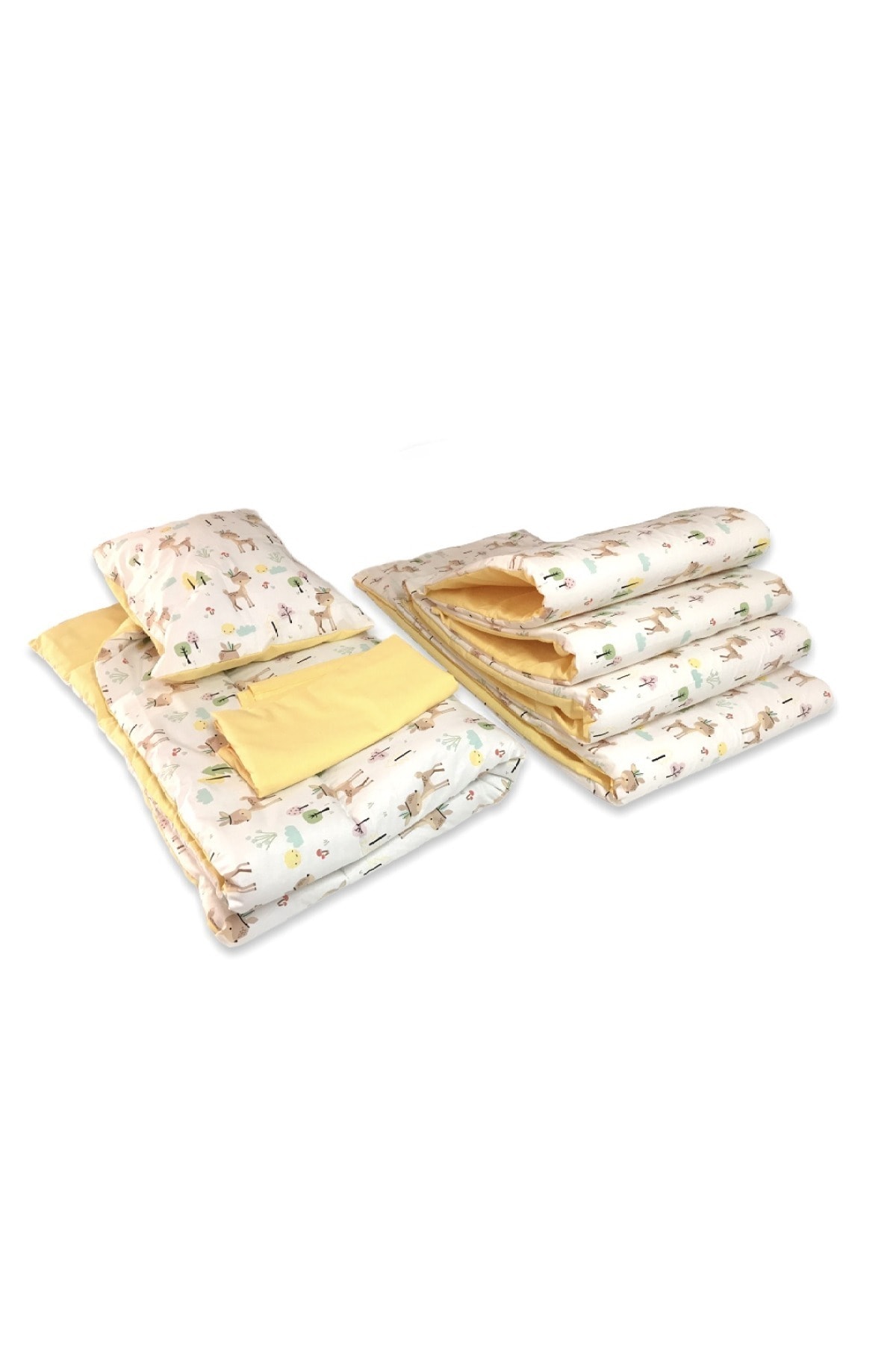 Bebek Özel Pamuklu 120x200 Montessori Kenar Koruma Uyku Seti Karaca Sarı (7 Parça)