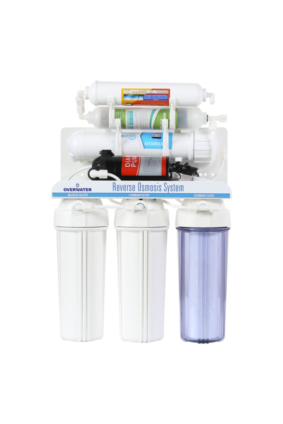 OverWater Su Arıtma Cihazı Açık Kasa Pompalı 12 Aşamalı Vontron Membranlı 12 Lt. Metal Tanklı